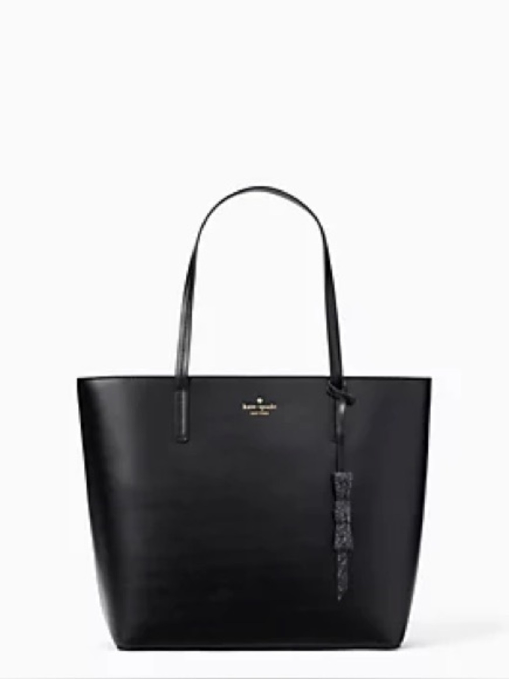kate spade black leather tote with gold logo